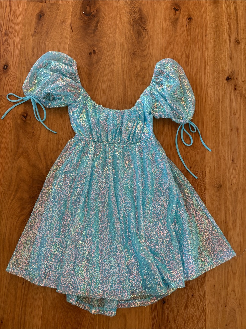 Lucy in the Sky Iridescent Light Blue Puff-Sleeve Costume Dress